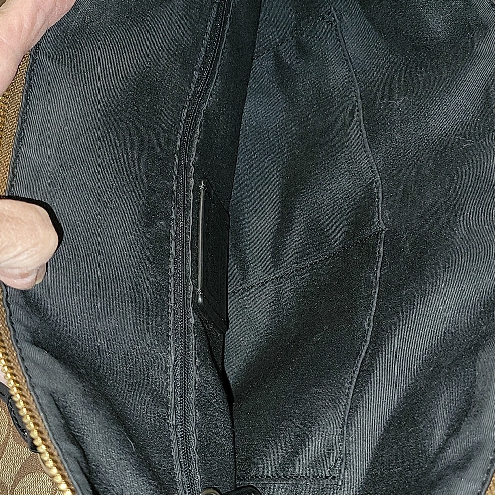 COACH Signature Coated Canvas Khaki Tan and Black Signature Tote - Picture 6 of 7